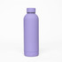 A drink bottle in a soft lavender colour with a matte finish and a logo on its side.