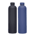 A drink bottle set featuring a matte black and a matte blue 1L vacuum bottle, both with a logo.