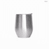 A stainless steel travel mug with a sleek, polished silver finish and a lid.