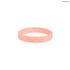 A pink silicone wristband featuring a logo, smooth surface, and a debossed design.