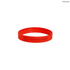 A red silicone wristband with a debossed logo, featuring a smooth surface and circular design.