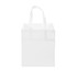 A large white non-woven shopping bag with two handles and a spacious interior. It features a logo on one side.