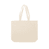 A cream-coloured tote bag with two long handles and a simple design, featuring a logo.