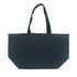 A dark blue canvas tote bag with two handles and pockets on the sides, featuring a logo.
