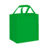 A green non-woven cooler bag with a flat top and two handles, featuring a simple design and a logo.