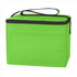 A green nylon cooler bag with a zipper and a black handle, featuring a plain front panel and a boxy shape.