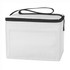 A white cooler bag made of nylon with a zip closure and a black strap. The bag features a plain exterior with no visible branding.