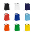 A collection of cooler bags in black, white, navy, red, blue, light blue, orange, green, and yellow, featuring a grip handle.