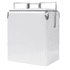 A drink bottle cooler in white with a metal handle and shiny chrome accents.