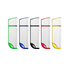 A set of five USB flash drives in green, blue, black, red, and yellow with a sleek metallic finish and logo branding.