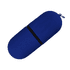 A blue USB flash drive with a sleek design and a black strap, featuring a branding logo.
