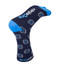 Crew Jacquard Socks in navy with blue accents and a patterned design. Features a logo on the side.