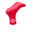 A pair of red Crew Gripper Socks featuring a textured grip pattern and a logo.