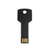 A black key-shaped flash drive with a gold connector and a hole for attachment. Features a simple, sleek design.