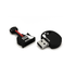 A custom 3D USB flash drive shaped like a guitar, featuring black and white details, with a logo on one side.