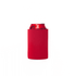 A red stubby cooler designed to fit around a standard drink can, with a smooth exterior and no base.