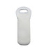 A drink bottle holder in white neoprene with a handle, featuring a simple design. It includes a logo.