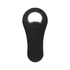 A black paddle-shaped bottle opener with a circular opening, featuring a smooth ergonomic design.
