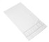 A white cotton gym towel with a simple grey stripe design, featuring a logo.