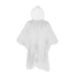 A clear rain poncho with a hood, featuring a loose-fitting design and lightweight material.
