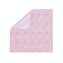 A pink microfibre cleaning cloth with a floral pattern, featuring a scalloped edge. It has a logo on one side.