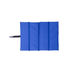 A foldable chair cushion in vibrant blue with a black handle, featuring a stitched design for comfort.