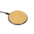 A bamboo wireless charger with a natural wood finish and a black border, featuring a connecting cable.