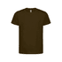 A dark olive green kids' essential tee with a classic crew neck and short sleeves. The shirt features a brand logo.