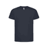 A navy blue kids' essential t-shirt with a round neck and short sleeves, featuring a logo.