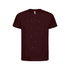 A burgundy kids' t-shirt with a crew neck and short sleeves. It features a logo.
