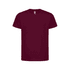 A burgundy kids' t-shirt with a classic crew neck design and short sleeves. It features a logo on the front.