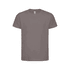 A grey kids' essential T-shirt featuring short sleeves and a simple design, including a logo on the tag.