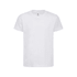 A white kids' essential tee featuring a classic crew neckline and short sleeves. It has a logo on the tag.