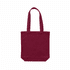 A maroon canvas tote bag with two shoulder straps and a plain design. It features a logo on one side.