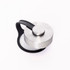 A drink bottle lid in stainless steel with a black handle and silicone grip.