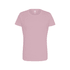 A pink women's essential tee with short sleeves, featuring a simple design and a branding label.