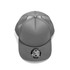 A grey cap with a mesh back and a circular logo on the front.