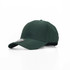 A green cap with a structured design, featuring a logo on the side and a curved brim.