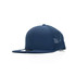 A navy blue cap with a mesh back and a flat brim, featuring a logo on the front.