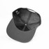 A black cap with a flat brim and an interior view showcasing its structured crown and six ventilation eyelets.