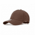 A brown six-panel polyester stretch cap with an adjustable strap and a logo on the front.