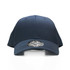 A navy cap with a curved brim and a logo on the front.