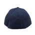 A navy cap featuring a curved brim and a decorative logo at the back.