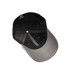 A black and grey cap featuring a brand logo, viewed from above, showcasing its interior design.