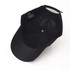 A black cap featuring a structured brim and an interior lining, with a logo on the underside of the brim.