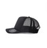 A black nylon foam trucker cap featuring a mesh back and a round logo on the front.