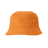 An orange cotton bucket hat with a wide brim, featuring a simple design and no visible logos.