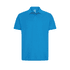 A blue polo shirt with a classic collar and short sleeves, featuring a logo on the chest.