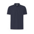 A navy blue men's polo shirt with a collar and short sleeves, featuring a logo on the chest area.