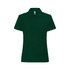 A dark green women's polo shirt with a collar and short sleeves, featuring a logo.